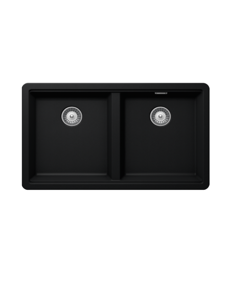 CM Nevada 76x44cm Black Nero Ossidiana Double Bowl Granite Sink
