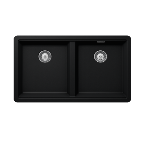 CM Nevada 76x44cm Black Nero Ossidiana Double Bowl Granite Sink