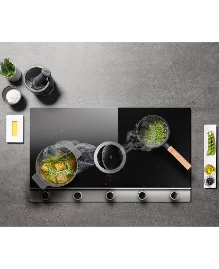 Elica Nikolatesla Unplugged Hood And Cooktop, 90cm – Black And Stainless Steel